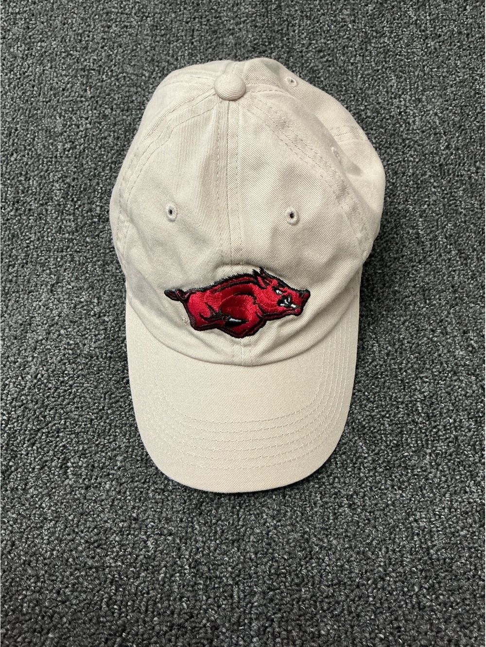 Beige Adjustable Baseball Cap with Red Razorback Logo by Captivating Headwear